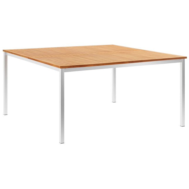 Tavolo da Pranzo Giardino 150x150x75cm in Teak e Acciaio Inox