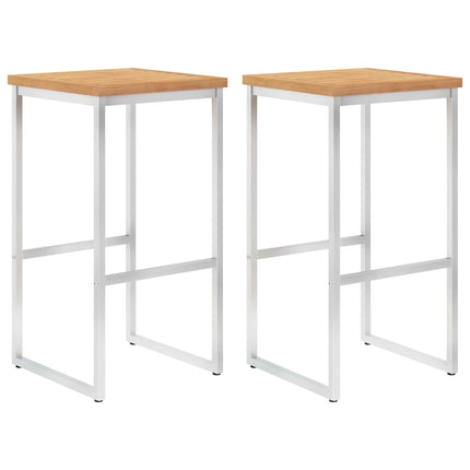 Sgabelli da Bar 2 pz in Legno Massello di Teak e Acciaio Inox