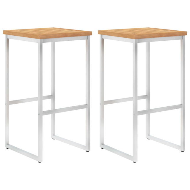 Sgabelli da Bar 2 pz in Legno Massello di Teak e Acciaio Inox