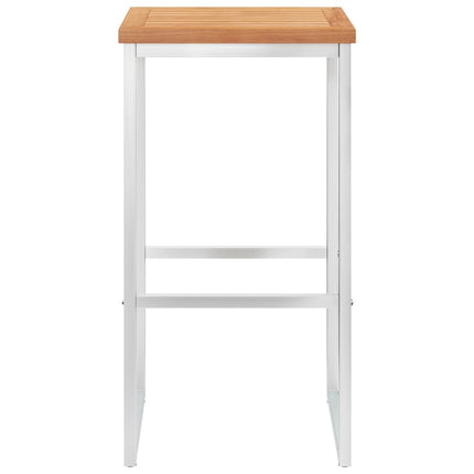 Sgabelli da Bar 2 pz in Legno Massello di Teak e Acciaio Inox