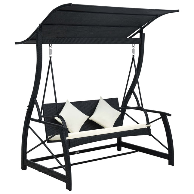 Dondolo da Giardino 3 Posti con Baldacchino in Polyrattan Nero