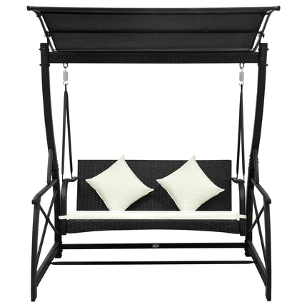 Dondolo da Giardino 3 Posti con Baldacchino in Polyrattan Nero