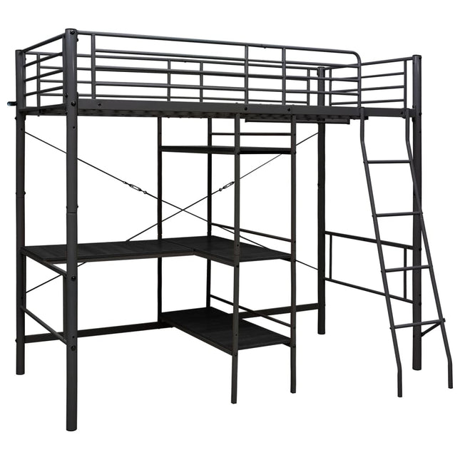 Letto a Castello con Tavolino Nero in Metallo 90x200 cm