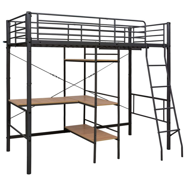 Letto a Castello con Tavolino Grigio in Metallo 90x200 cm