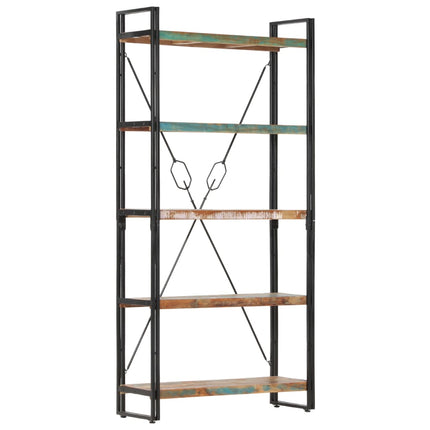 Libreria a 5 Ripiani 90x30x180 cm in Legno Massello di Recupero