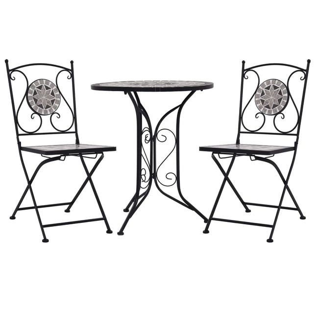 Set BistrÃƒÂ² 3 pz con Mosaico in Ceramica Grigio