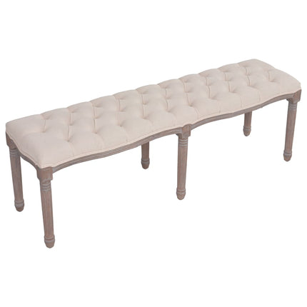 Panca in Tessuto e Legno Massello 150x39,8x48 cm Bianco Crema