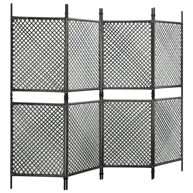 Paravento a 4 Pannelli in Polyrattan Antracite 240x200 cm