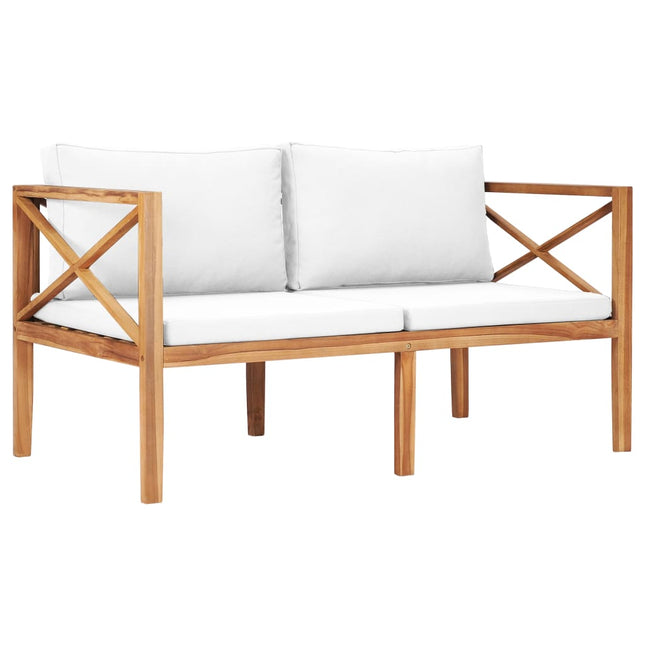 Panca da Giardino con Cuscini Crema in Legno Massello di Teak
