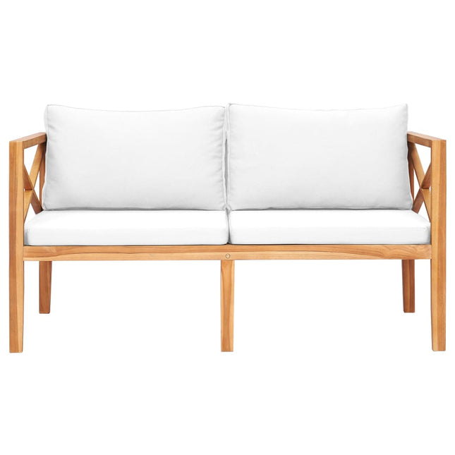 Panca da Giardino con Cuscini Crema in Legno Massello di Teak