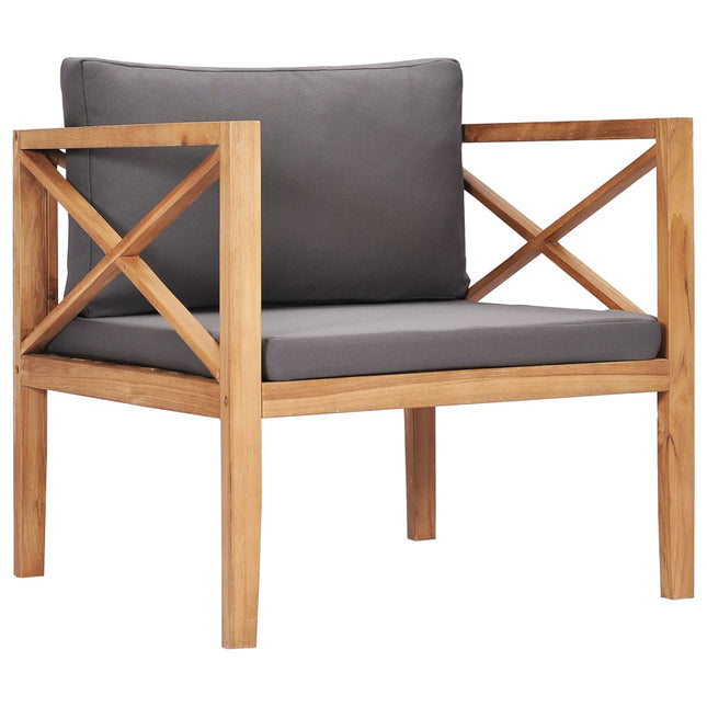 Sedia da Giardino con Cuscini Grigi in Legno Massello di Teak