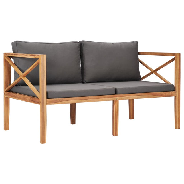 Panca da Giardino con Cuscini Grigi in Legno Massello di Teak
