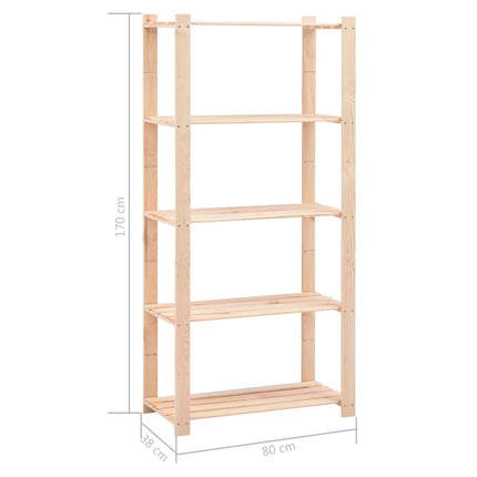 Scaffali a 5 Livelli 5 pz 80x38x170 cm in Massello Pino 250 kg