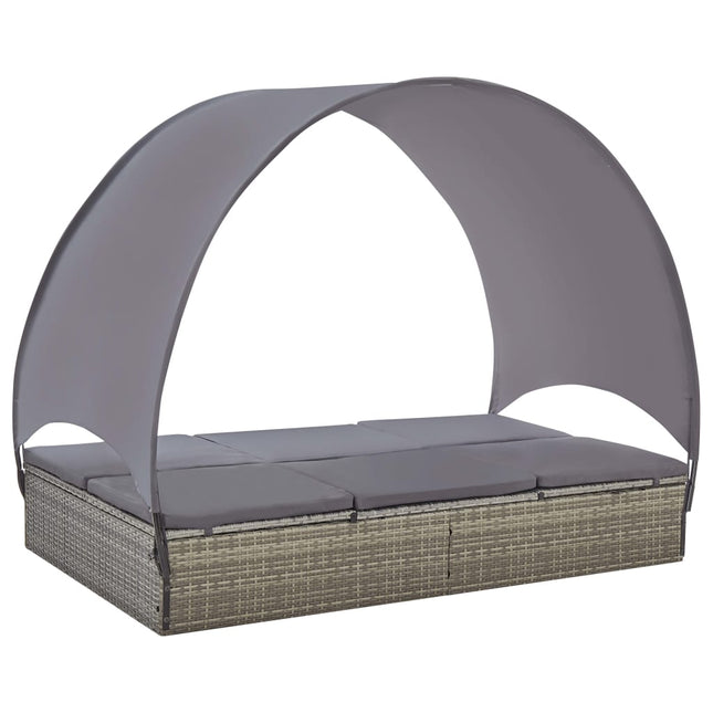 Lettino Prendisole Doppio con Baldacchino in Polyrattan Grigio