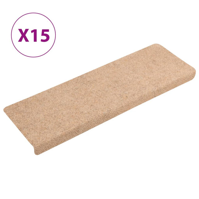 Tappetini per Scale Tessuto Agugliato 15 pz 65x21x4 cm Crema