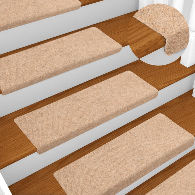 Tappetini per Scale Tessuto Agugliato 15 pz 65x21x4 cm Crema