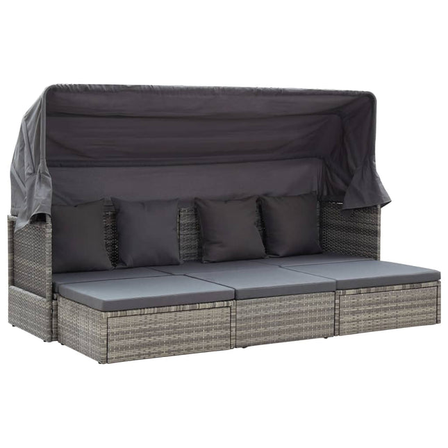 Lettino da Giardino con Tettuccio in Polyrattan Grigio MÃ©lange
