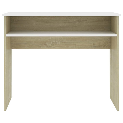 Scrivania Bianca e Rovere Sonoma 90x50x74 cm Legno Multistrato