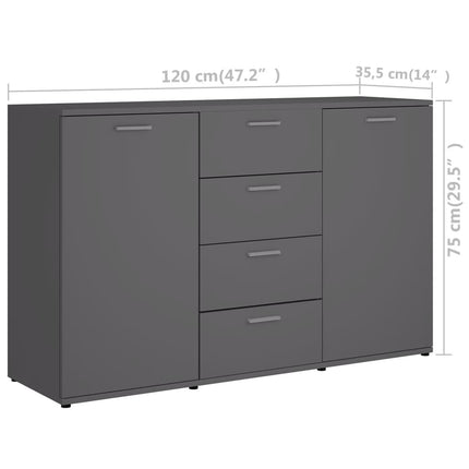 Credenza Grigia 120x35,5x75 cm in Legno Multistrato
