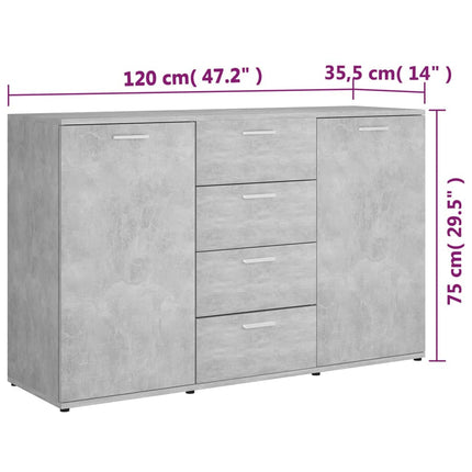 Credenza Grigio Cemento 120x35,5x75 cm in Legno Multistrato
