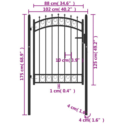 Cancello per Recinzione con Punte in Acciaio 100x125 cm Nero