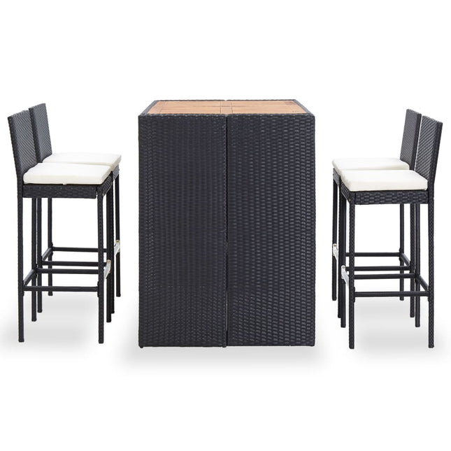 Set da Bar da Giardino 5 pz Polyrattan e Legno di Acacia Nero