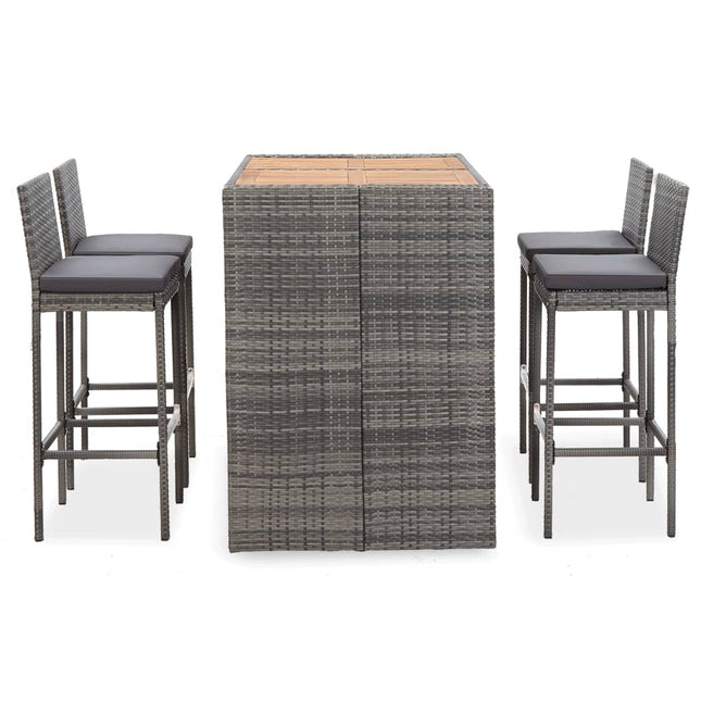 Set da Bar da Giardino 5 pz Polyrattan e Legno Acacia Grigio