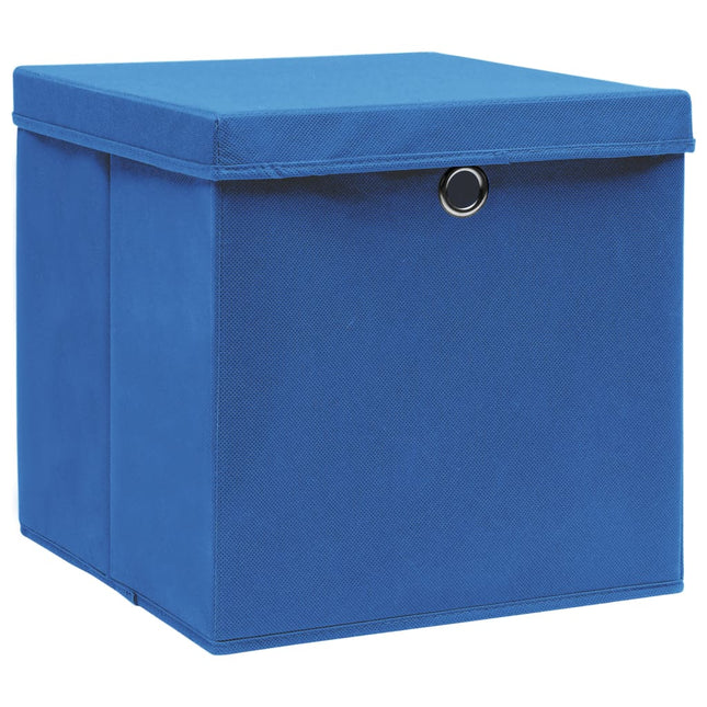 Scatole Portaoggetti con Coperchi 10pz Blu 32x32x32 cm Tessuto