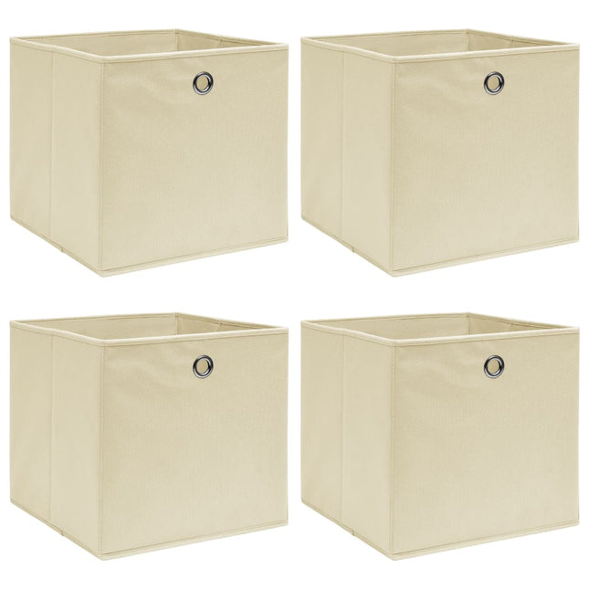 Scatole Portaoggetti con Coperchi 4pz Crema 32x32x32 cm Tessuto