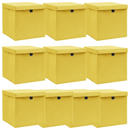 Scatole con Coperchi 10pz Gialle 32x32x32 cm Tessuto