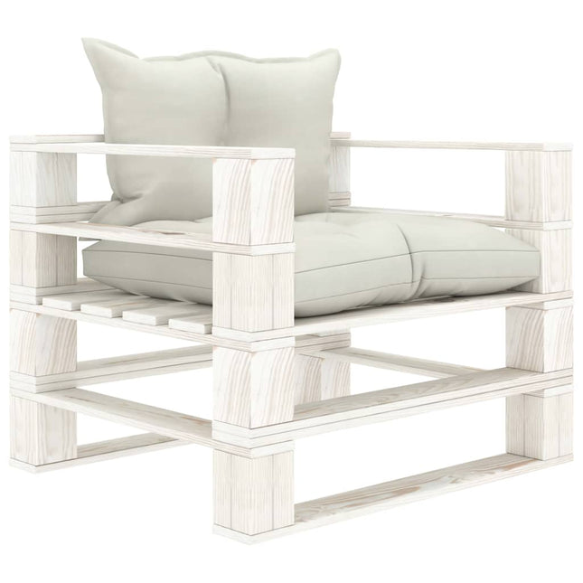 Poltrona da Giardino Pallet con Cuscini Beige in Legno