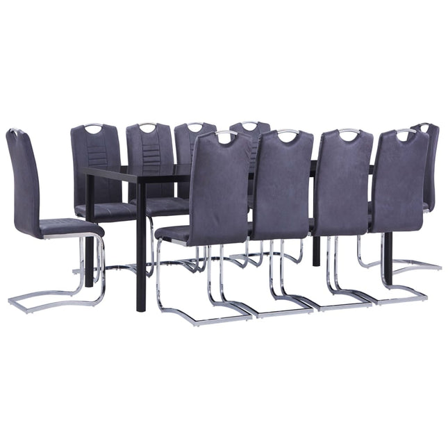 Set Sala da Pranzo 11 pz in Similpelle Scamosciata Grigio