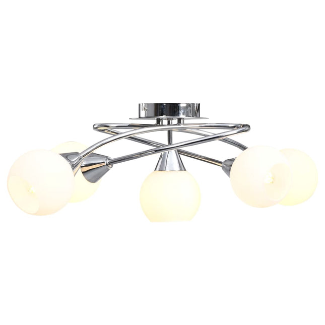 Lampadario con Paralumi in Ceramica 5 Lampadine E14  a Coppa