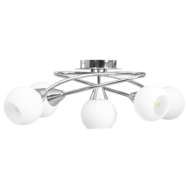Lampadario con Paralumi in Ceramica 5 Lampadine E14  a Coppa
