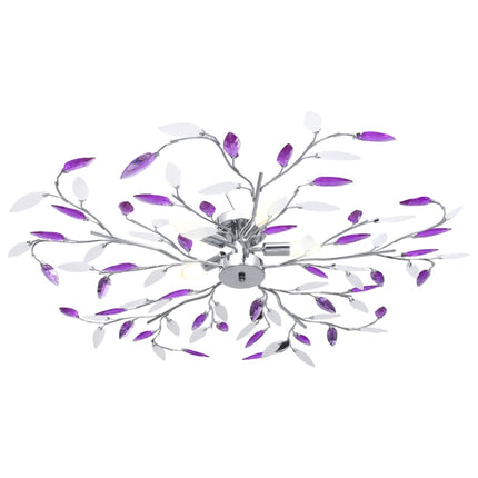 Lampadario Foglie e Bracci in Cristallo Acrilico 5 E14 Viola