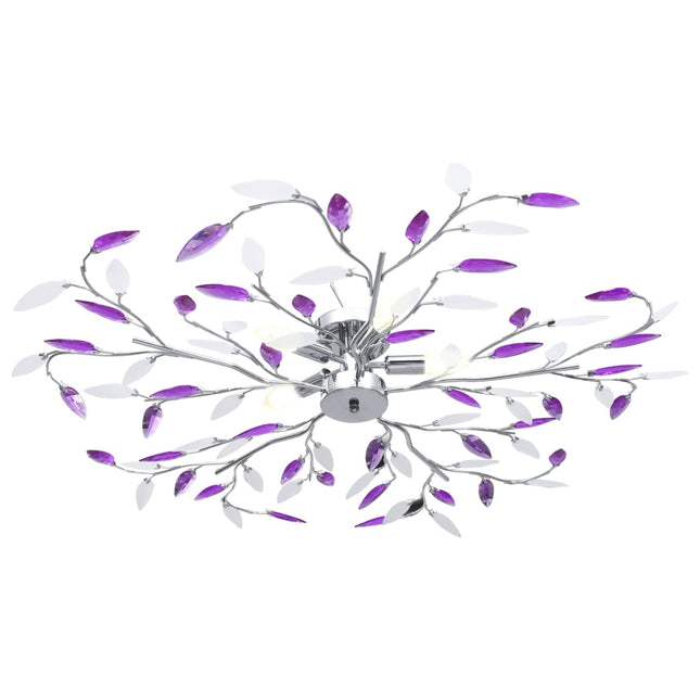 Lampadario Foglie e Bracci in Cristallo Acrilico 5 E14 Viola