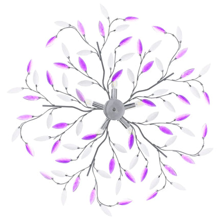 Lampadario Foglie e Bracci in Cristallo Acrilico 5 E14 Viola