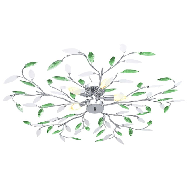 Lampadario Foglie e Bracci in Cristallo Acrilico 5 E14 Verde