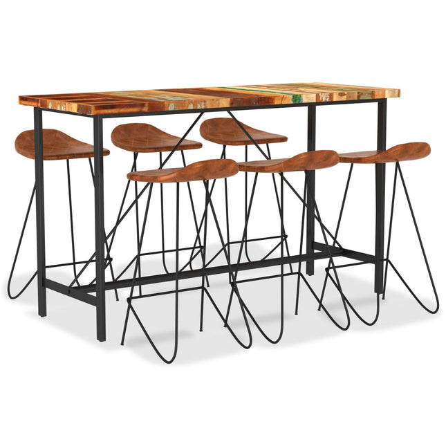 Set da Bar 7 pz in Legno Massello di Recupero e Vera Pelle