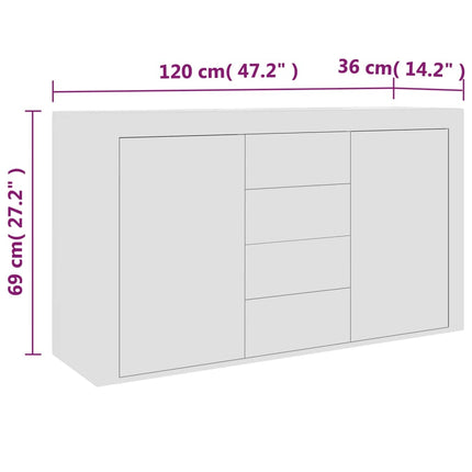 Credenza Bianca 120x36x69 cm in Legno Multistrato