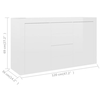 Credenza Bianco Lucido 120x36x69 cm in Legno Multistrato