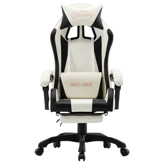 Sedia da Gaming con Poggiapiedi Nera e Bianca in Similpelle