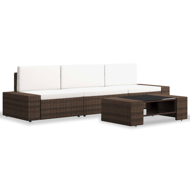 Set Divani da Giardino 4 pz in Polyrattan Marrone