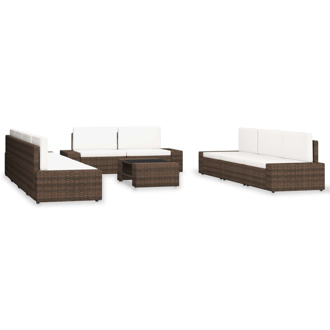 Set Divani da Giardino 10 pz in Polyrattan Marrone