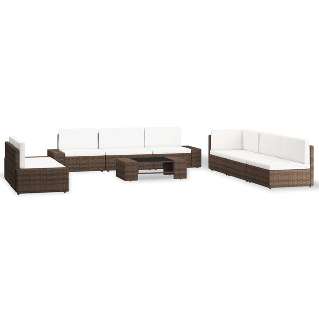 Set Divani da Giardino 9 pz in Polyrattan Marrone