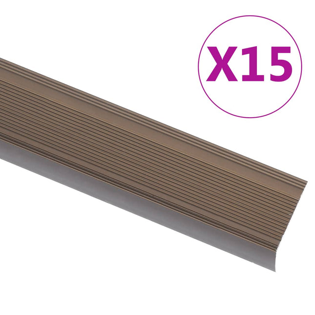 Profili a L per Gradini 15 pz in Alluminio 67 cm Marrone