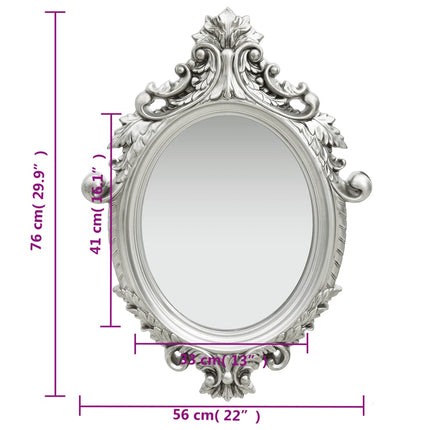 Specchio da Parete Stile Castello 56x76 cm Argento