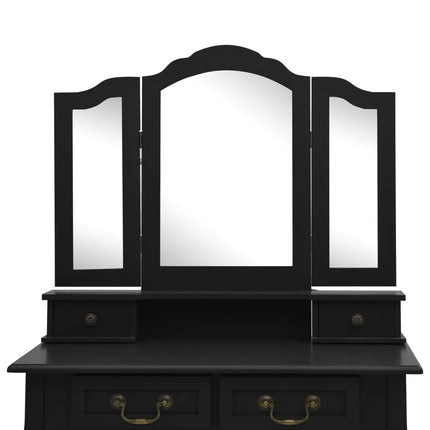 Tavolo da Trucco con Sgabello Nero 80x69x141 cm Legno Paulownia