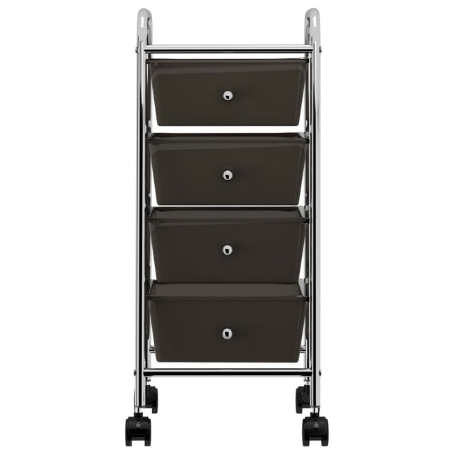 Carrello Portaoggetti Mobile con 4 Cassetti Nero in Plastica