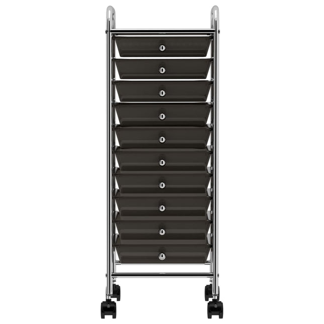 Carrello Portaoggetti Mobile con 10 Cassetti Nero in Plastica